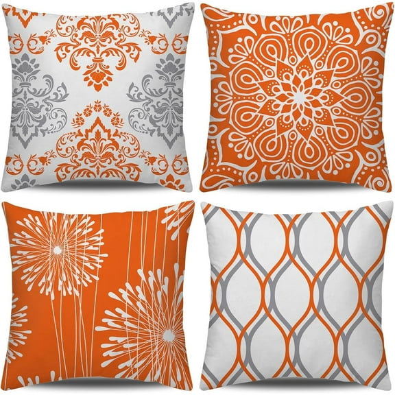Decorative Throw Pillow Covers 16x16 inch Set of 4,Orange and White Modern Simple Square Pillow Case Cushion Cover for Sofa Couch Farmhouse Outdoor Living Room