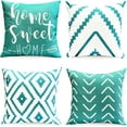 thumbnail image 1 of Decorative Throw Pillow Covers 18x18 Inch Aqua Blue Pillow Covers for Couch Sofa Living Room Bedroom,Farmhouse Outdoor Throw Pillow Cover,Modern Geometric Linen Square Throw Pillow Case Set of 4, 1 of 6