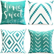 Decorative Throw Pillow Covers 18x18 Inch Aqua Blue Pillow Covers for Couch Sofa Living Room Bedroom,Farmhouse Outdoor Throw Pillow Cover,Modern Geometric Linen Square Throw Pillow Case Set of 4