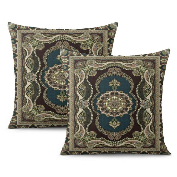 Decorative Throw Pillow Covers 18x18 Inch - Modern Paisley Floral and Boho Flower, Vintage Bohemian Decor Set of 2