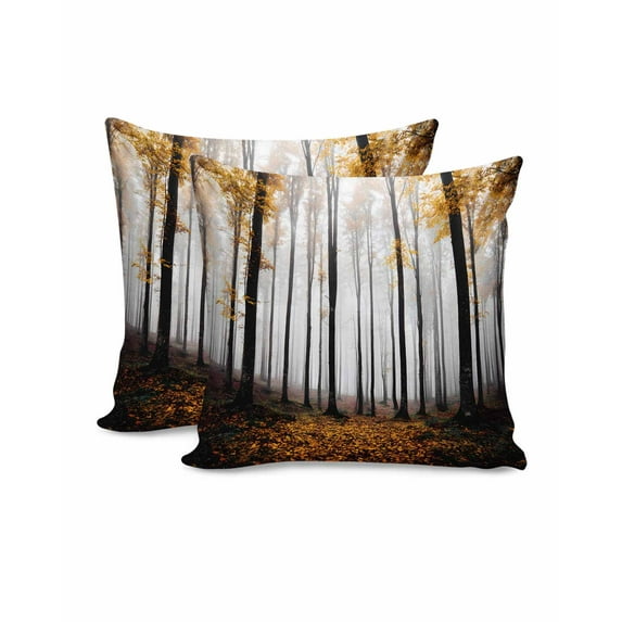 Decorative Throw Pillow Covers 18x18 Inch Set of 2 Forest Sunlight Fall Decor Pillow Cases for Couch, Yellow Leaves Tree Cushion Case for Living Room Bedroom Bed Car Chair