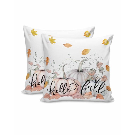 Decorative Throw Pillow Covers 18x18 Inch Set of 2 Maple Leaf Hello Fall Fall Decor Pillow Cases for Couch, Pumpkin Cushion Case for Living Room Bedroom Bed Car Chair