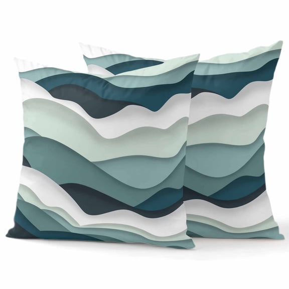 Decorative Throw Pillow Covers 18x18 Inch Set of 2 Ocean Green Home Decor Pillow Cases for Couch, Abstract Waves Ombre Cushion Case for Living Room Bedroom Bed Car Chair