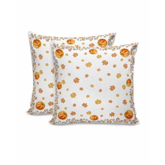 Decorative Throw Pillow Covers 18x18 Inch Set of 2 Pumpkin Fall Decor Pillow Cases for Couch, Maple Leaves Vintage Cushion Case for Living Room Bedroom Bed Car Chair