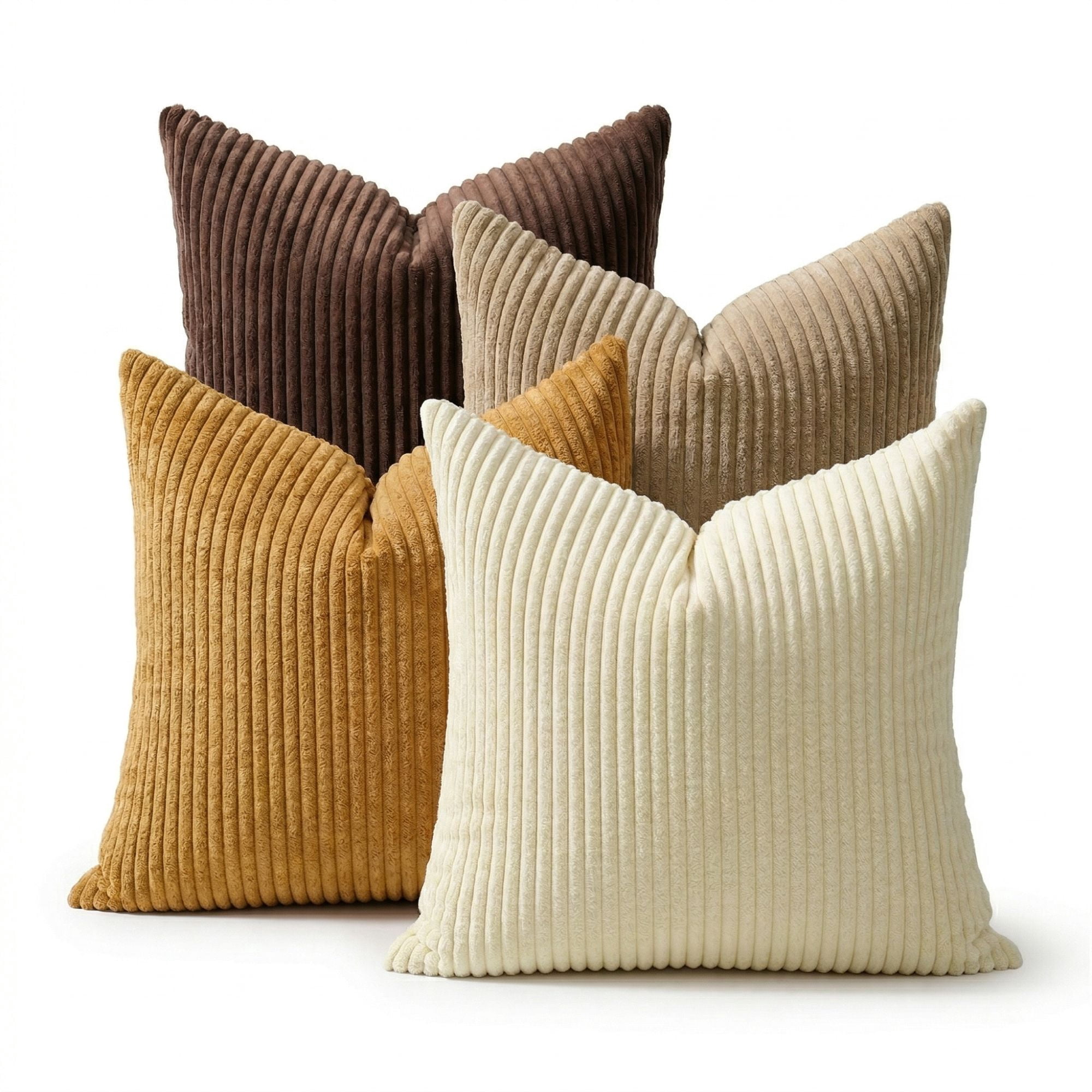 Decorative Throw Pillow Covers 18x18 Inch, Set of 4 Soft Corduroy Cushion Covers, Farmhouse Boho Neutral Pillow Cases for Couch, Sofa, Bed, Living Room