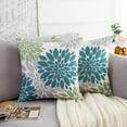 thumbnail image 1 of Decorative Throw Pillow Covers 18x18 Linen Dahlia Flower Cushion Covers for Sofa Farmhouse Living Room Bedroom ,Green Teal Grey, 2 Pack, 1 of 6