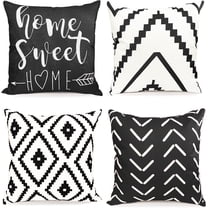 Decorative Throw Pillow Covers 18x18 inch Black White Pillow Covers for Couch Sofa Living Room Bedroom Farmhouse Outdoor Throw Pillow Cover,Modern Geometric Linen Square Throw Pillow Case Set of 4