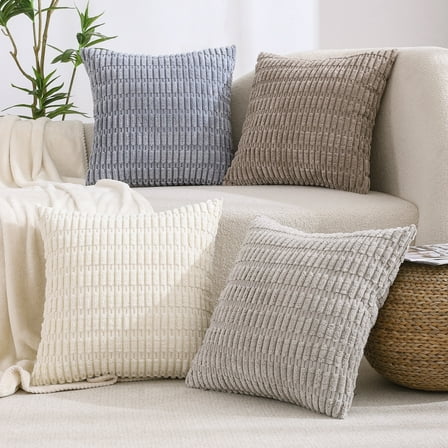 Decorative Throw Pillow Covers 18x18 inch Set of 4 Neutral Corduroy Square Cushion Case for Decor Living Room Couch Bed Sofa