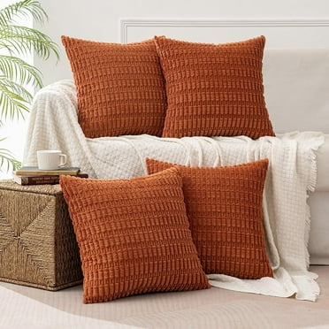 Decorative Throw Pillow Covers 18x18 inch Set of 4 Rust Corduroy Square Cushion Case for Decor Living Room Couch Bed Sofa