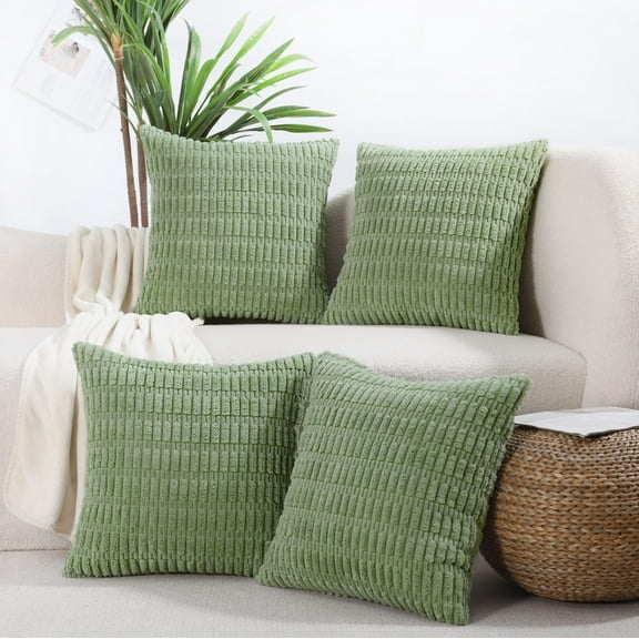 Decorative Throw Pillow Covers 18x18 inch Set of 4 Sage Green Corduroy Square Cushion Case for Decor Living Room Couch Bed Sofa