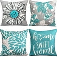 thumbnail image 1 of Decorative Throw Pillow Covers 20x20 Inch Pillow Covers Set of 4 Teal Pillow Cover Linen Square Pillow case,Farmhouse Throw Pillow Cover Outdoor Pillow Covers for Couch Sofa Living Room, 1 of 6