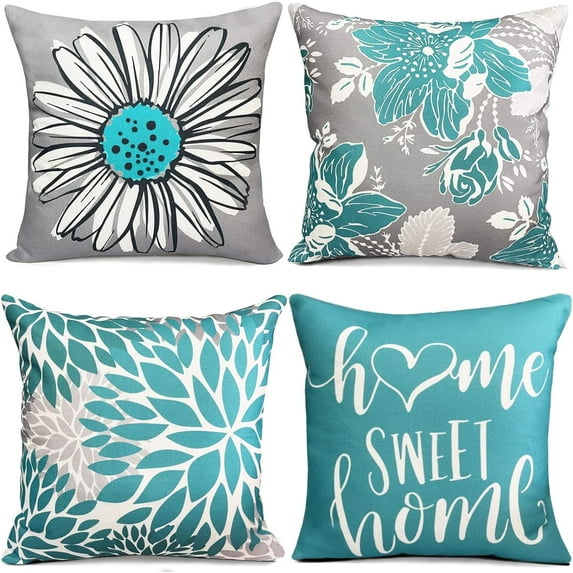 Decorative Throw Pillow Covers 20x20 Inch Pillow Covers Set of 4 Teal Pillow Cover Linen Square Pillow case,Farmhouse Throw Pillow Cover Outdoor Pillow Covers for Couch Sofa Living Room