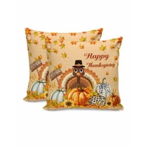 Decorative Throw Pillow Covers 20x20 Inch Set of 2 Turkey Fall Decor Pillow Cases for Couch, Pumpkin Harvest Maple Leaves Autumn Cushion Case for Living Room Bedroom Bed Car Chair