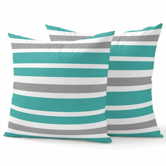 Decorative Throw Pillow Covers 20x20 Inch Set of 2 Turquoise, White and Grey Stripes Home Decor Pillow Cases for Couch, Striped Pattern Cushion Case for Living Room Bedroom Bed Car Chair