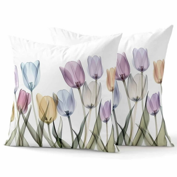 Decorative Throw Pillow Covers 20x20 Inch Set of 2 Watercolor Tulip Home Decor Pillow Cases for Couch, Flower Floral Cushion Case for Living Room Bedroom Bed Car Chair