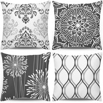 Decorative Throw Pillow Covers 20x20 Set of 4, Dark Grey and White Modern Simple Square Pillow Case Cushion Cover for Sofa Couch Farmhouse Outdoor Living Room