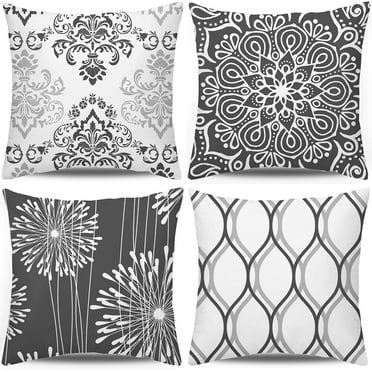 Decorative Throw Pillow Covers 20x20 Set of 4, Dark Grey and White Modern Simple Square Pillow Case Cushion Cover for Sofa Couch Farmhouse Outdoor Living Room