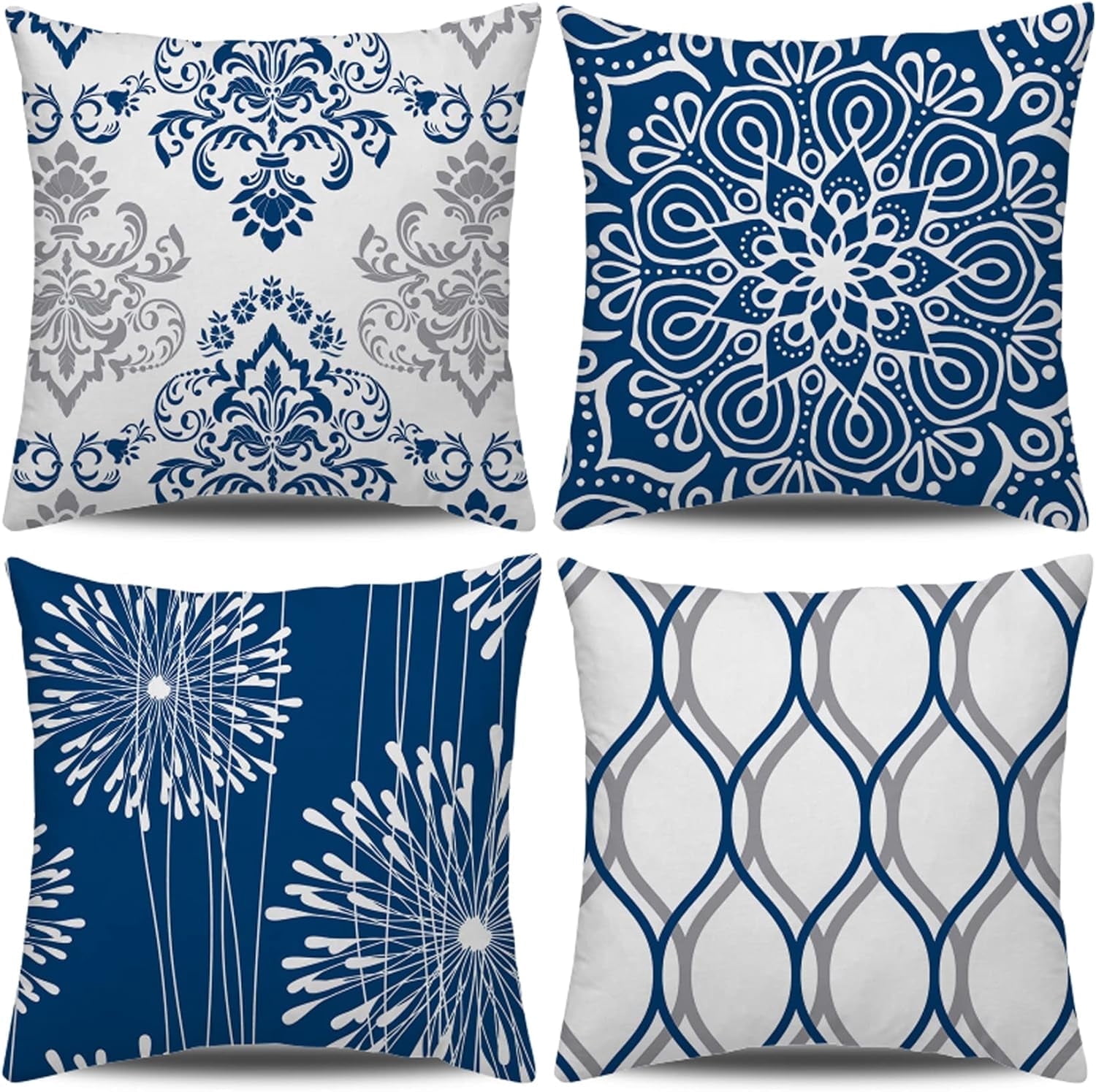 Decorative Throw Pillow Covers 20x20 Set of 4, Modern Simple Square Pillow Case Cushion Cover for Sofa Couch Farmhouse Living Room (Blue, 20"x20")