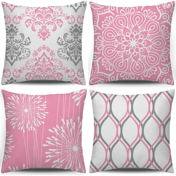 Decorative Throw Pillow Covers 20x20 Set of 4,Pink and White Modern Simple Square Pillow Case Cushion Cover for Sofa Couch Farmhouse Living Room