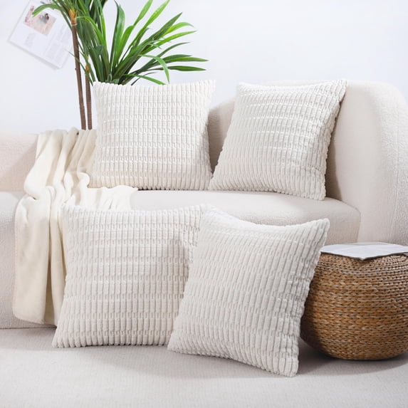 Decorative Throw Pillow Covers 20x20 inch Set of 4 Cream Corduroy Square Cushion Case for Decor Living Room Couch Bed Sofa