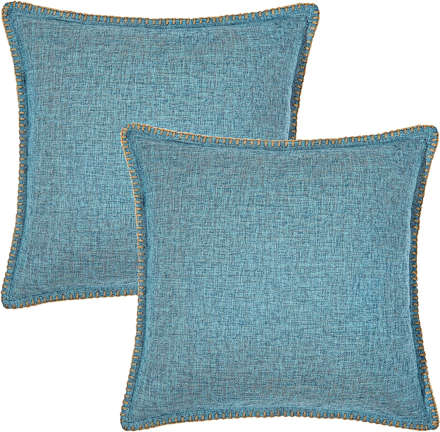 Decorative Throw Pillow Covers 22x22 Set of 2, Square Linen Farmhouse