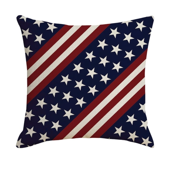 Decorative Throw Pillow Covers, 4Th of July Pillow, 4Th of July Home Decor, Throw Pillow Covers for Couch, 18X18 Inch Diagonal Stars Stripes American Flag Linen Pillow Slip for