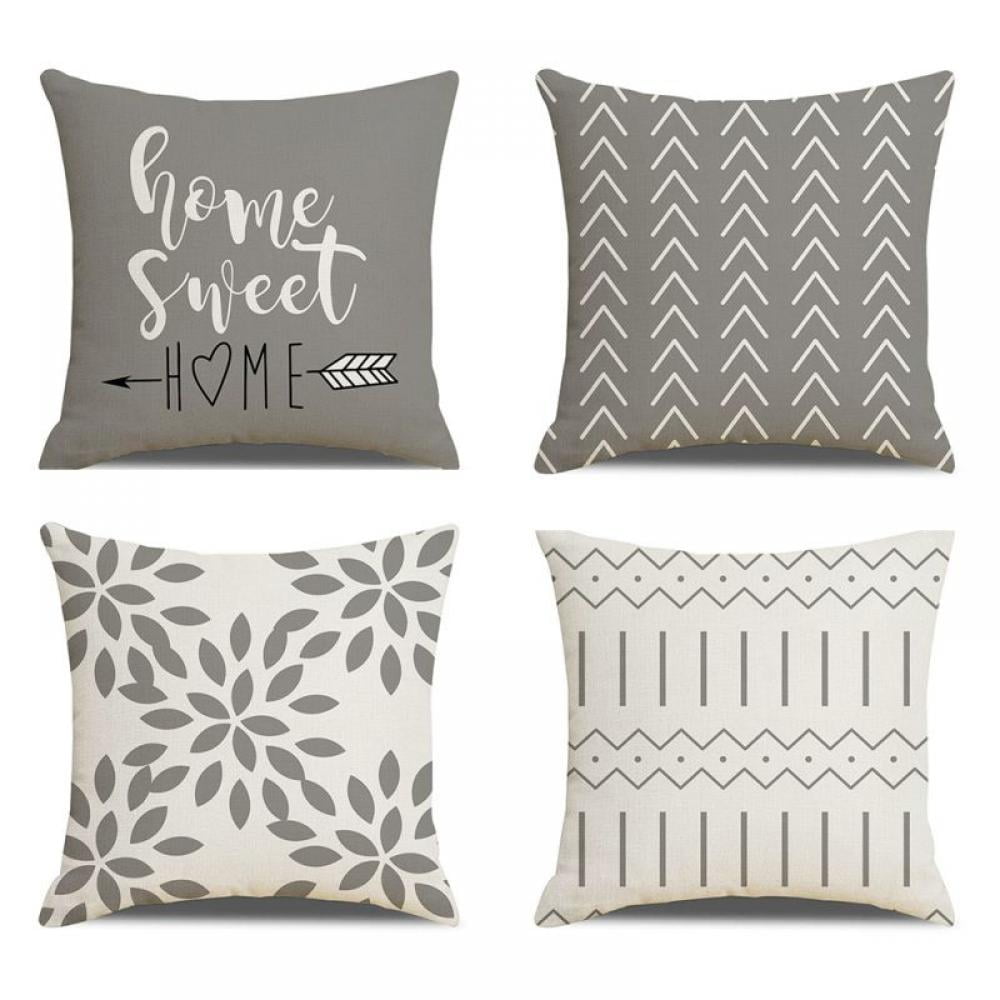 CARRIE HOME Neutral Throw Pillow Covers 18x18 Set of 4 Grey White Cream  Velvet Boho Throw Pillows 18 x 18 Modern Farmhouse Decor Couch Pillows for