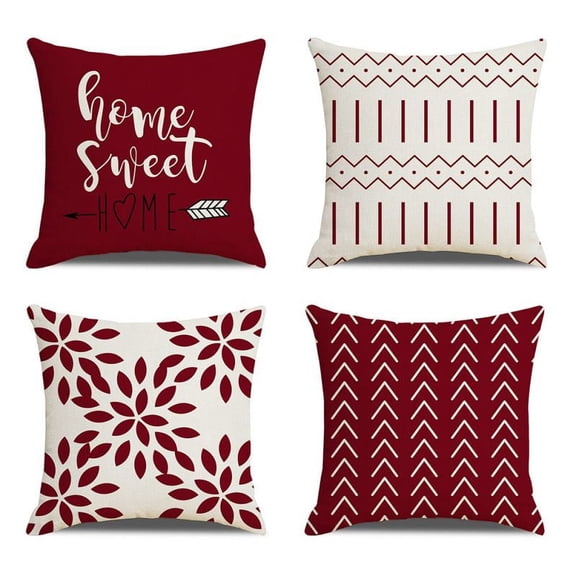 Decorative Throw Pillow Covers for Couch, Boho Pillow Covers 18x18" Set of 4, Modern Farmhouse Pillow Covers for Living Room, Bed, Boho Decor, Boho Throw Pillows, Faux Leather Pillow Covers, Red