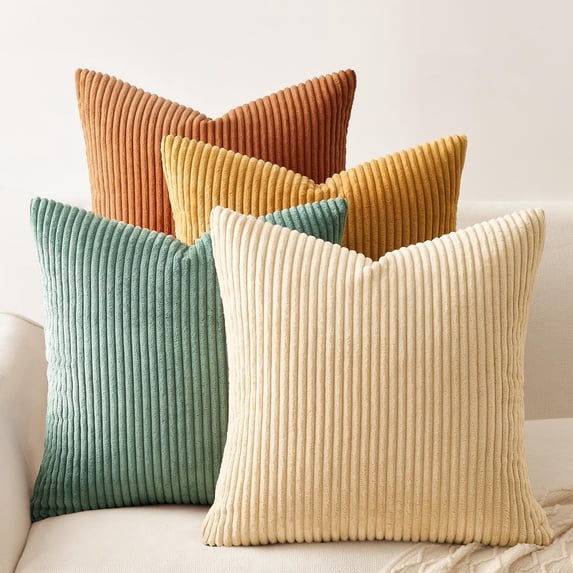 Decorative Throw Pillow Covers Cushion Cases, Set of 4 Soft Velvet Modern Double-Sided Designs, Mix and Match for Boho Farmhouse Fall Home Decor (18x18 inch, Orange/Teal)