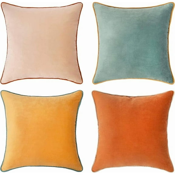 Decorative Throw Pillow Covers Cushion Cases, Set of 4 Soft Velvet Modern Double-Sided Designs, Mix and Match for Home Decor, Pillow Inserts Not Included (18x18 inch, Orange/Teal)