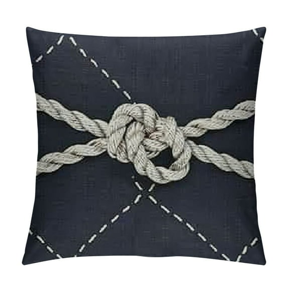 Decorative Throw Pillow Covers Nautical Rope Pattern Endless Navy with White Fishing Net and Marine Knots on Dark Blue Trendy Maritime Style Pillow Case for Sofa Couch Bed Car
