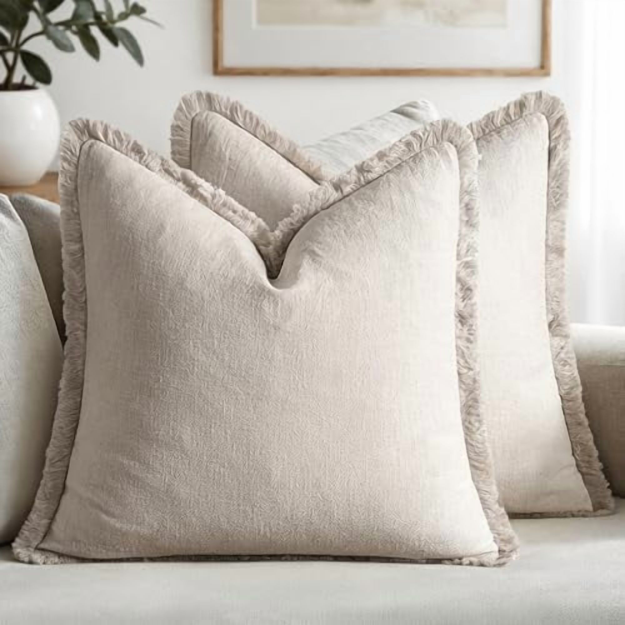 Curated visual reference: Decorative Throw Pillow Covers Neutral Linen Fringe Throw Pillows Set Photo Inspiration