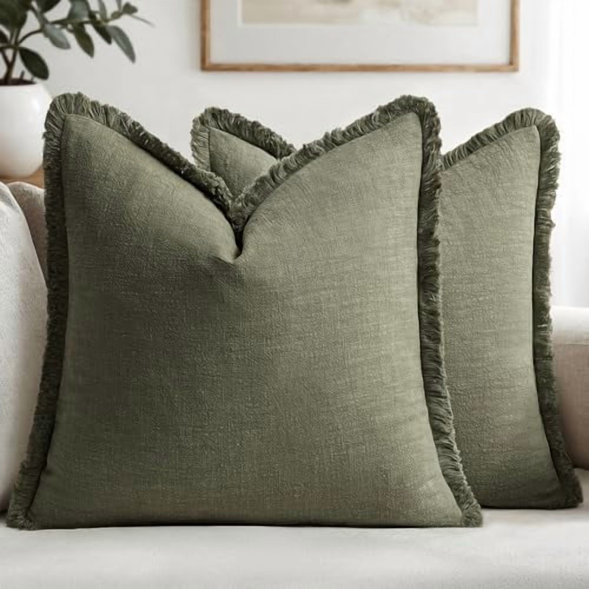 Decorative Throw Pillow Covers Neutral Linen Fringe Throw Pillows Set ...