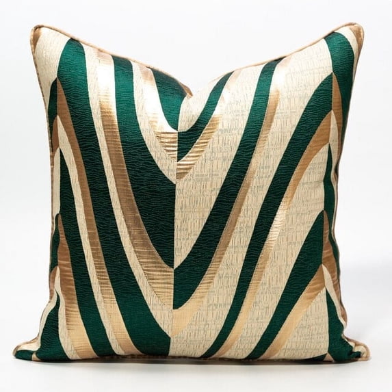 THE-TINART Elegant Modern Jacquard Throw Pillow Cover 20x20 Inch Set of 1 Forest Green Beige Luxury Decorative Couch Cover with Metallic for Sofa Cushion Bedroom Living Room