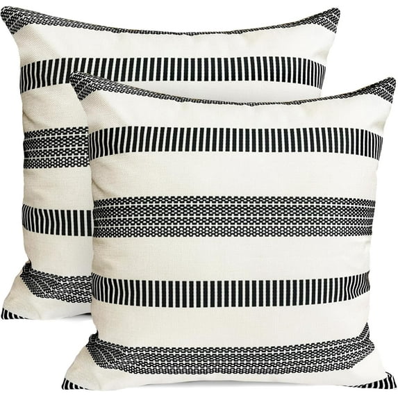 Decorative Throw Pillow Covers Set of 2 Black Boho Striped Pillow Covers 18x18 Inch Throw Pillow Cover Pillowcase Farmhouse Outdoor Pillow Covers for Couch Sofa Bed Living Room