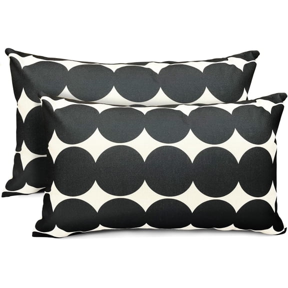 Decorative Throw Pillow Covers Set of 2 Black Fashion Polka dot Pillow Covers 12x20 Inch Throw Pillow Cover Linen Pillowcase Farmhouse Outdoor Pillow Covers for Couch Sofa Living Room