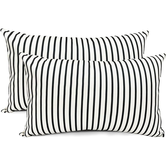 Decorative Throw Pillow Covers Set of 2 Black Pillow Covers 12x20 inch Throw Pillow Cases Linen Square Pillow Case,Farmhouse Outdoor Modern Striped Pillow Covers for Couch Sofa Living Room