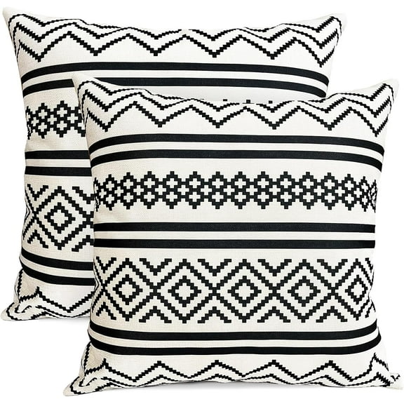Decorative Throw Pillow Covers Set of 2 Black Pillow Covers 20x20 inch Throw Pillow Cases Linen Square Pillow Case,Farmhouse Outdoor Modern Boho Pillow Covers for Couch Sofa Living Room