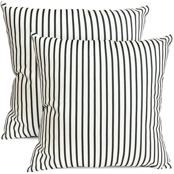 Decorative Throw Pillow Covers Set of 2 Black Striped Pillow Covers 18x18 Inch Throw Pillow Cover Linen Pillowcase Modern Farmhouse Outdoor Pillow Covers for Couch Sofa Bed Living Room