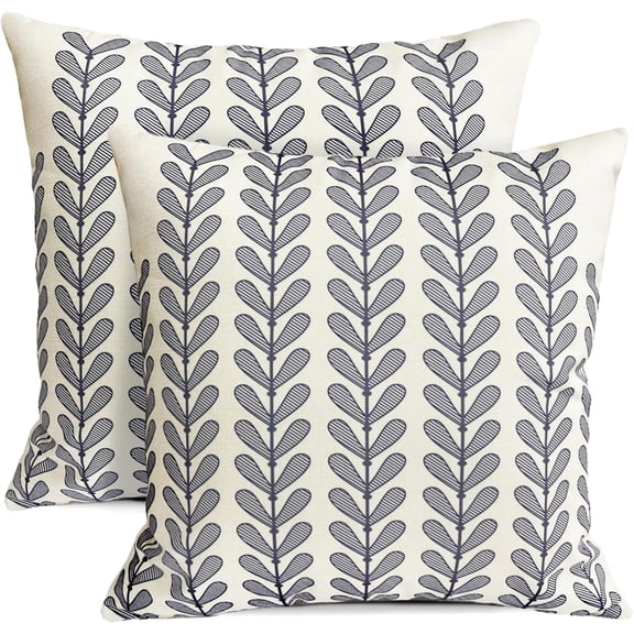 Decorative Throw Pillow Covers Set of 2 Blue Pillow Covers 20x20 inch Throw Pillow Cases Linen Square Pillow Case,Farmhouse Outdoor Botanical Pillow Covers for Couch Sofa Bed Living Room
