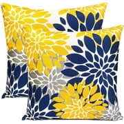 Decorative Throw Pillow Covers Set of 2 Blue Yellow Pillow Covers 16x16 inch Throw Pillows Linen Square Pillow Case,Farmhouse Outdoor Modern Floral Pillow Covers for Couch Sofa Living Room