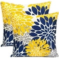 thumbnail image 1 of Decorative Throw Pillow Covers Set of 2 Blue Yellow pillow covers 18x18 Inch Couch Pillow Covers for Sofa Living Room Outdoor throw pillow cover Linen Floral Flower Farmhouse Pillowcase, 1 of 6