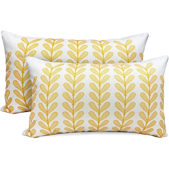 Decorative Throw Pillow Covers Set of 2 Chrome Yellow Pillow Covers 12x20 Inch Throw Pillow Cover Linen Pillowcase Modern Boho Farmhouse Outdoor Pillow Covers for Couch Sofa Living Room