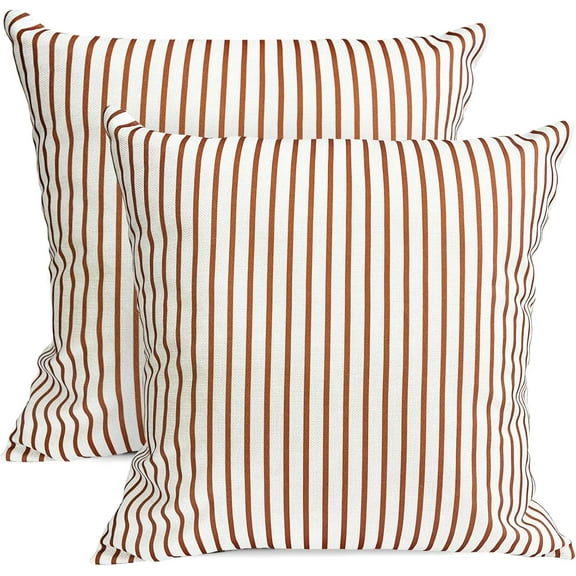Decorative Throw Pillow Covers Set of 2 Coffee Pillow Covers 16x16 inch Throw Pillow Cases Linen Square Pillow Case,Farmhouse Outdoor Modern Striped Pillow Covers for Couch Sofa Living Room