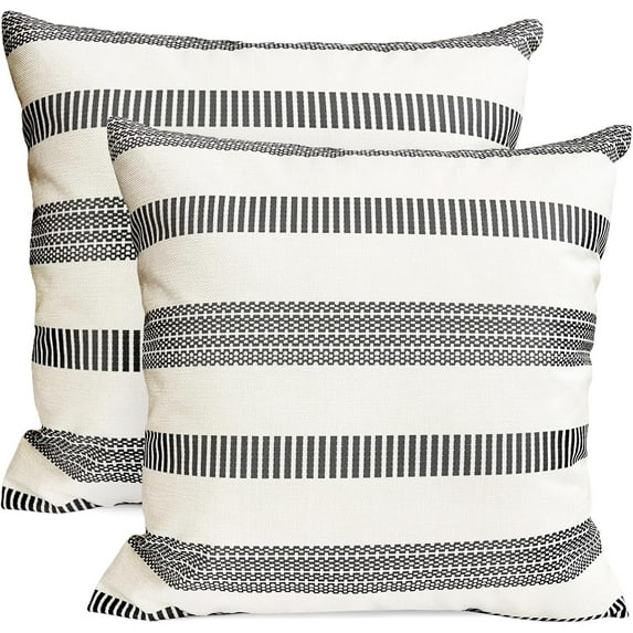 Decorative Throw Pillow Covers Set of 2 Dark Grey Pillow Covers 20x20 inch Throw Pillows Linen Pillow Case,Farmhouse Outdoor Modern Boho Striped Pillow Covers for Couch Sofa Living Room