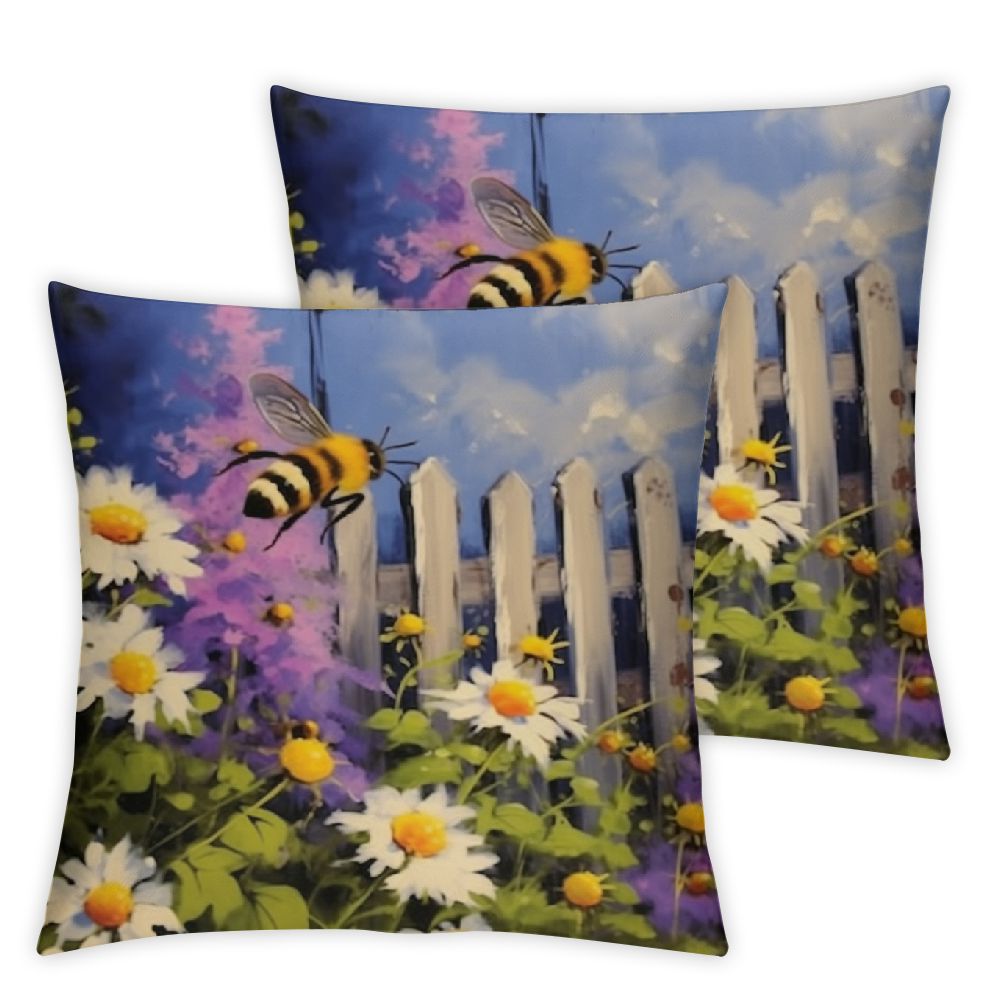 Decorative Throw Pillow Covers Set of 2, Oil Painting Lavender Daisy
