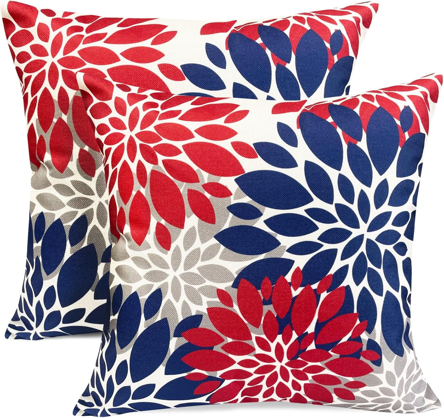 Decorative Throw Pillow Covers Set of 2 Red Blue Pillow Covers 16x16