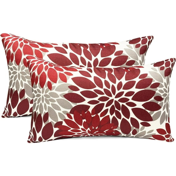 Decorative Throw Pillow Covers Set of 2 Wine Red Pillow Covers 12x20 inch Throw Pillow Cases Linen Square Pillow Case,Farmhouse Outdoor Modern Floral Pillow Covers for Couch Sofa Living Room
