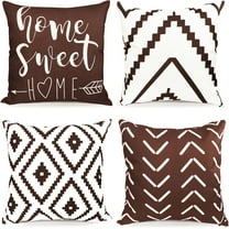 Decorative Throw Pillow Covers Set of 4 Brown Pillow Covers 16x16 inch Throw Pillow Cases Linen Square Pillow Case,Farmhouse Outdoor Modern Geometric Pillow Covers for Couch Sofa Living Room