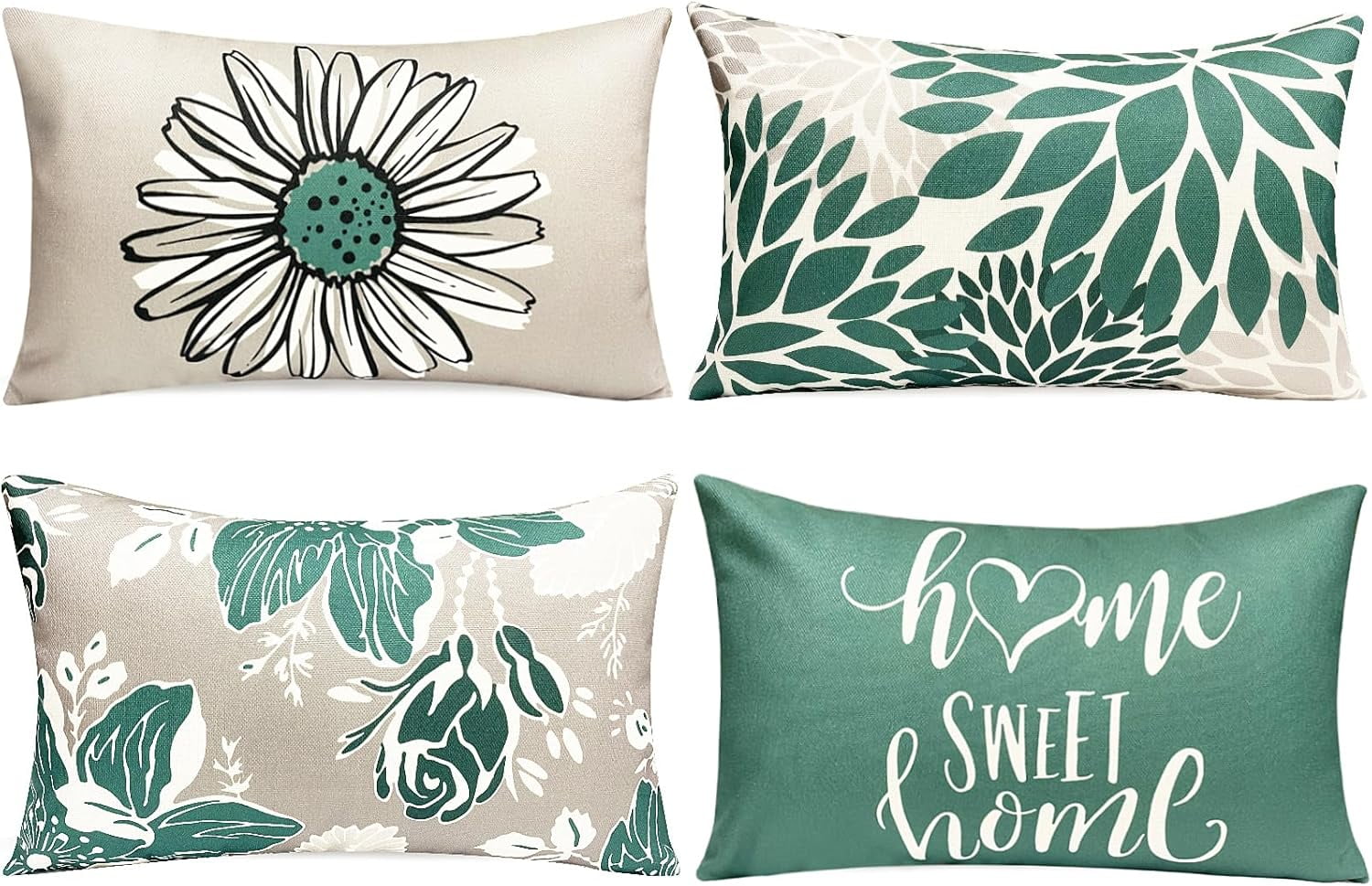 Decorative Throw Pillow Covers Set of 4 Green Pillow Covers 12x20 inch